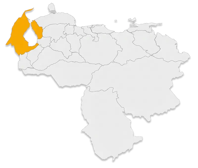 Mapa de Venezuela con el estado Zulia resaltado en amarillo